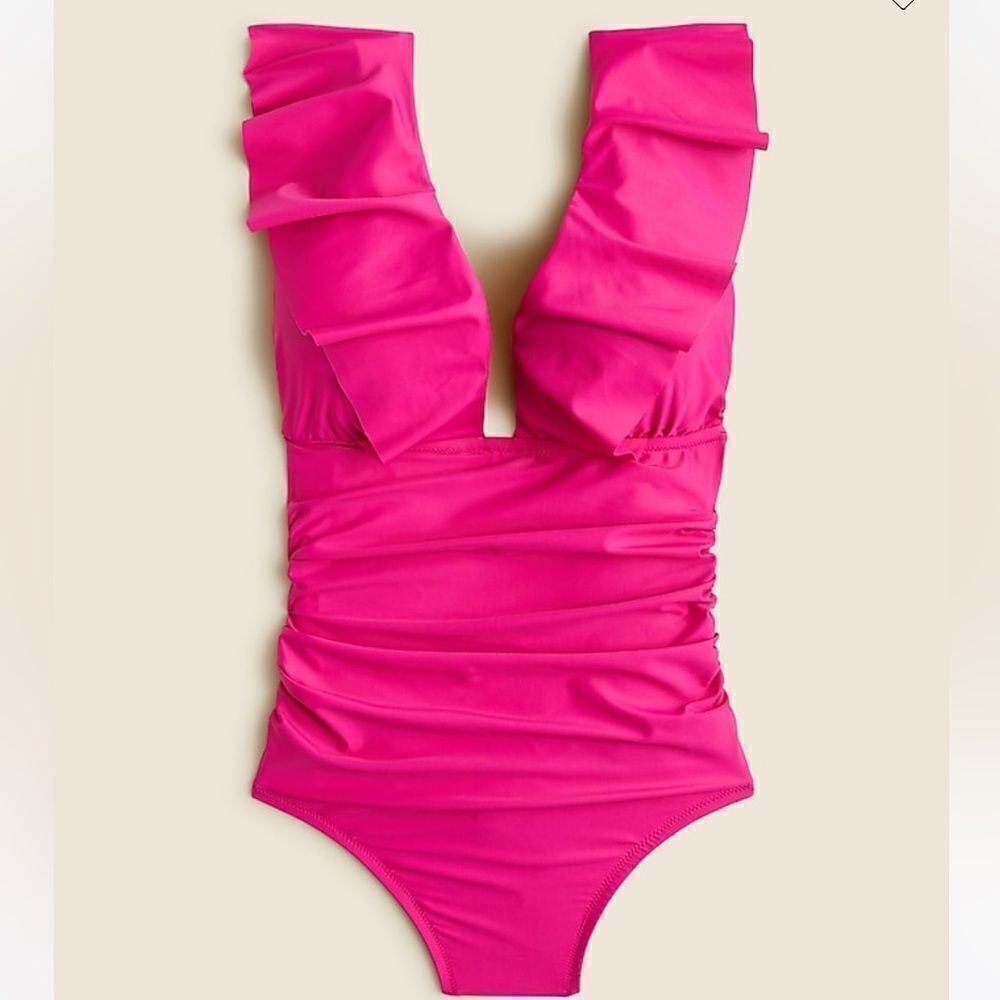J. CREW Ruched Ruffle V-Neck One Piece Swimsuit